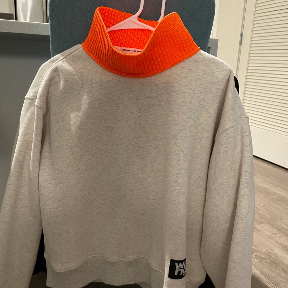 Oversized T by Alexander Wang oatmeal X neon Orange turtleneck sweatshirt